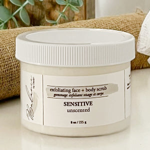 Sensitive exfoliating face + body scrub